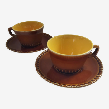 2 Digoin Sarreguemines breakfast cups