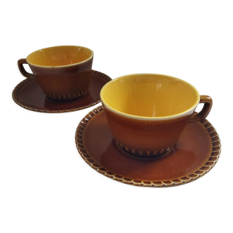 2 Digoin Sarreguemines breakfast cups