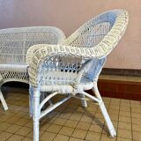 Salon de jardin en osier et rotin blanc