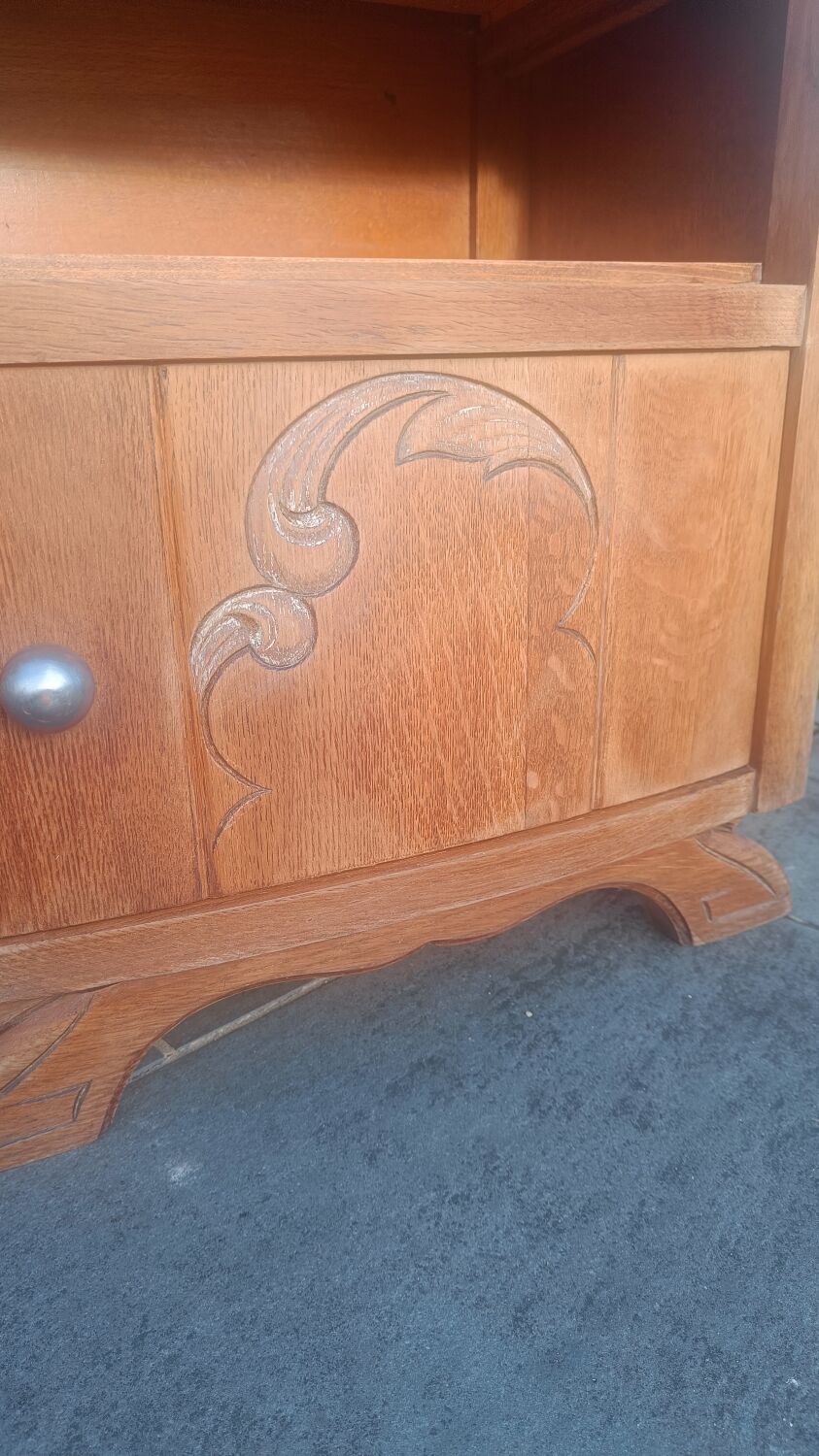 Solid oak bedside table with marble