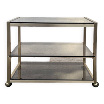 Serving unit in gold metal and smoked glass