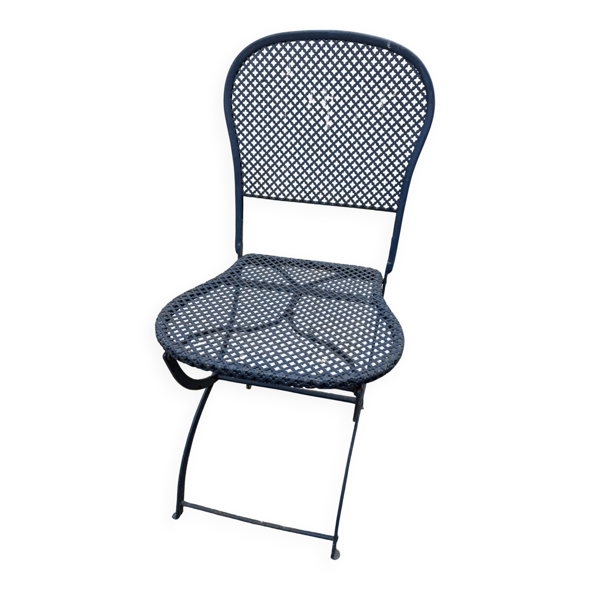 Chaise de jardin en fer forgé bleu
