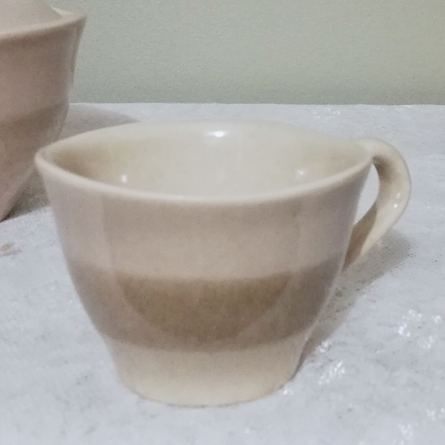 Coffee set 8 cups and sugar bowl from the earthenware factory of Pornic