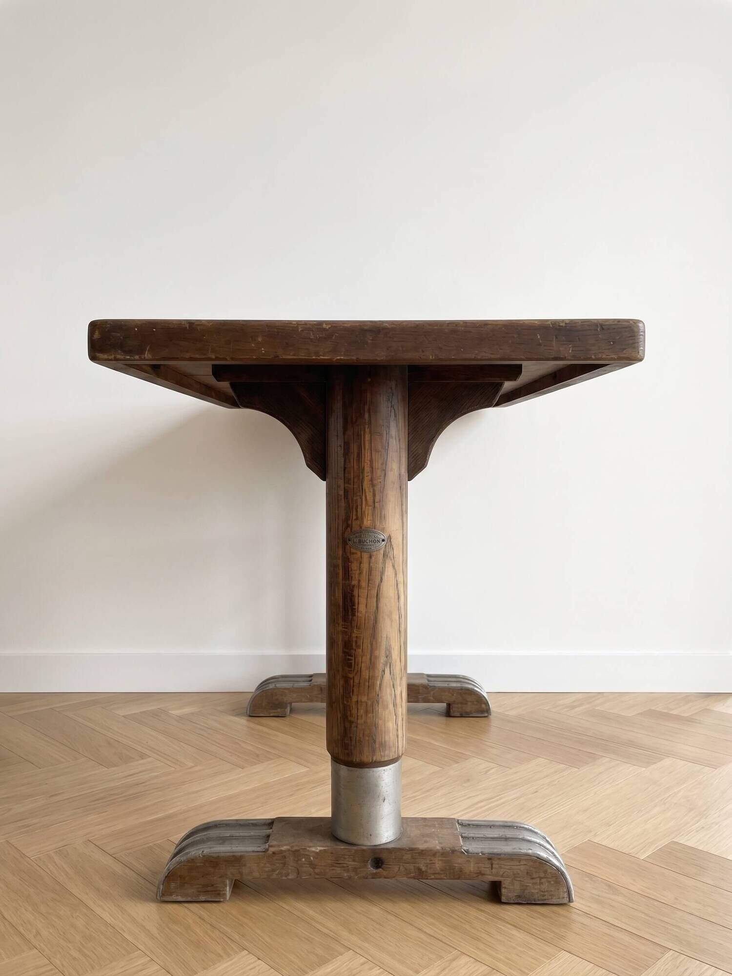 Antique bistro table L. Buchon in wood and metal