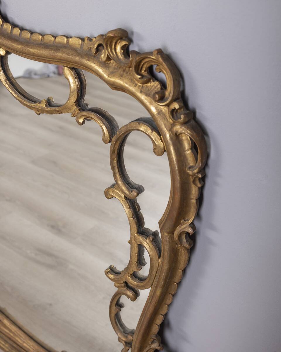 LARGE EARLY 20TH CENTURY WALL MIRROR IN GILDED WOOD IN BAROQUE STYLE