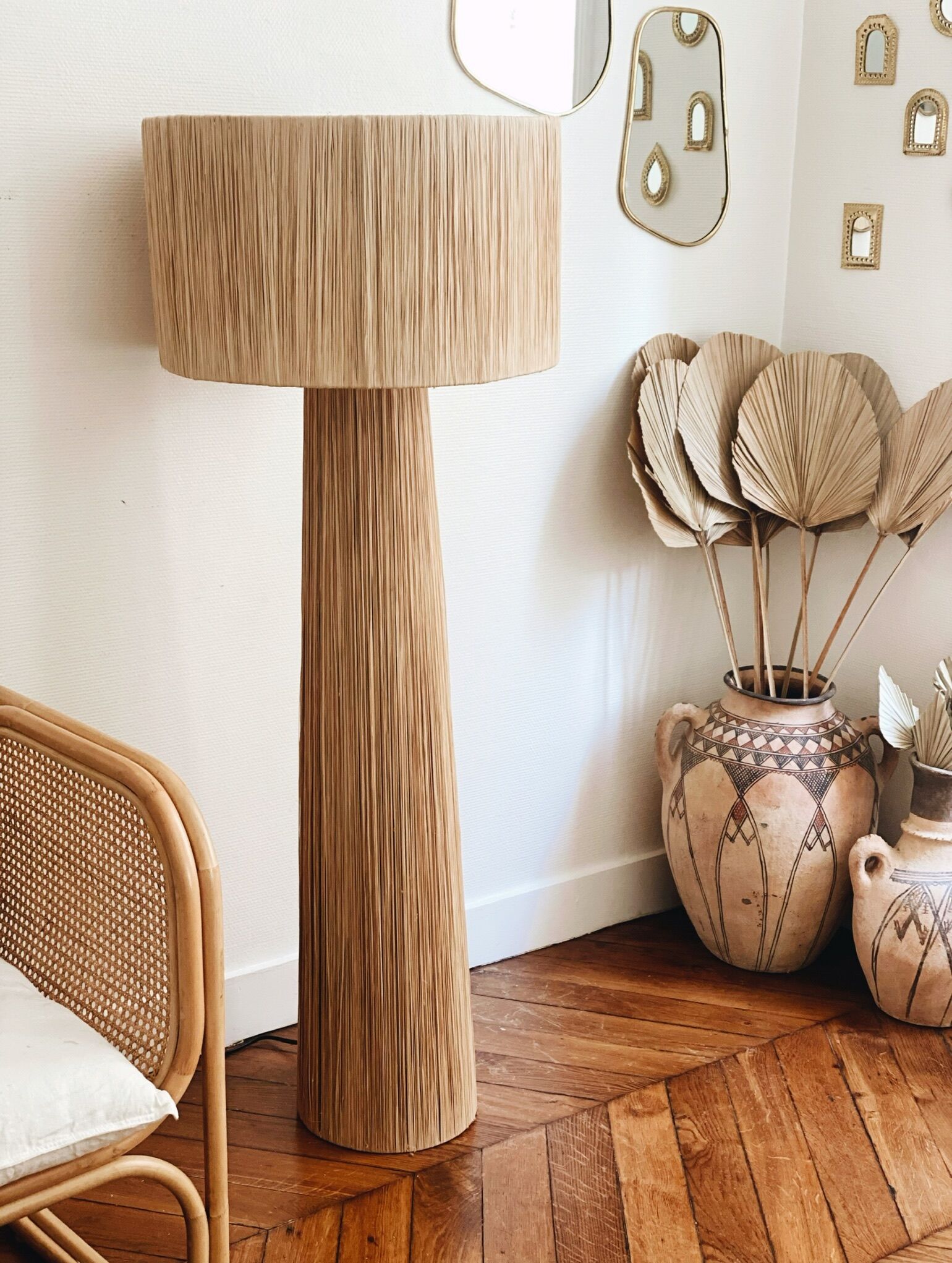 Minimalist raffia floor lamp