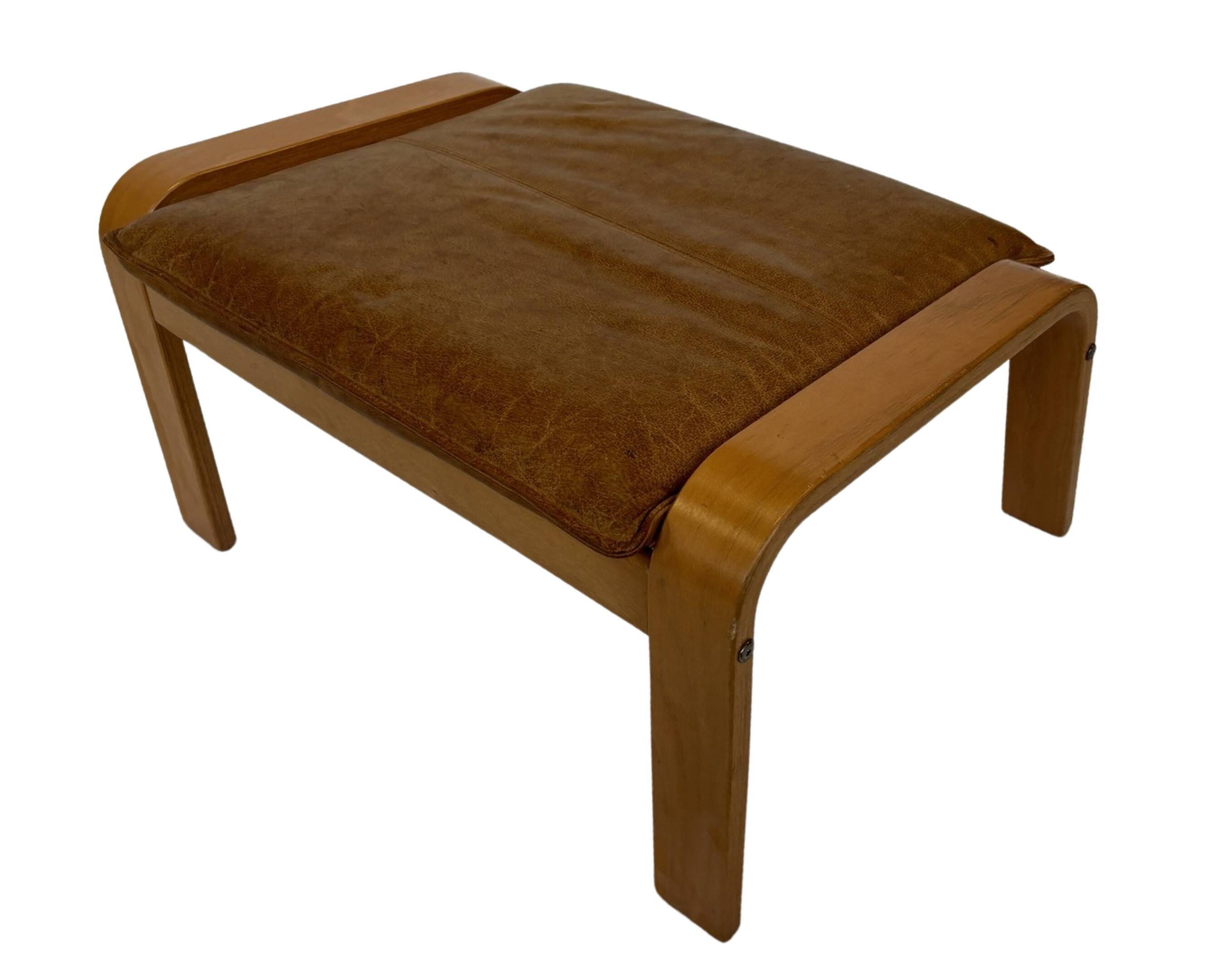 Vintage ikea poang tan cuir cantilever repose-pieds ottoman design