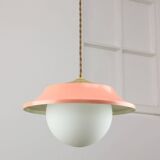 Mid-Century Italian Pink Metal and Brass Pendant Lamp