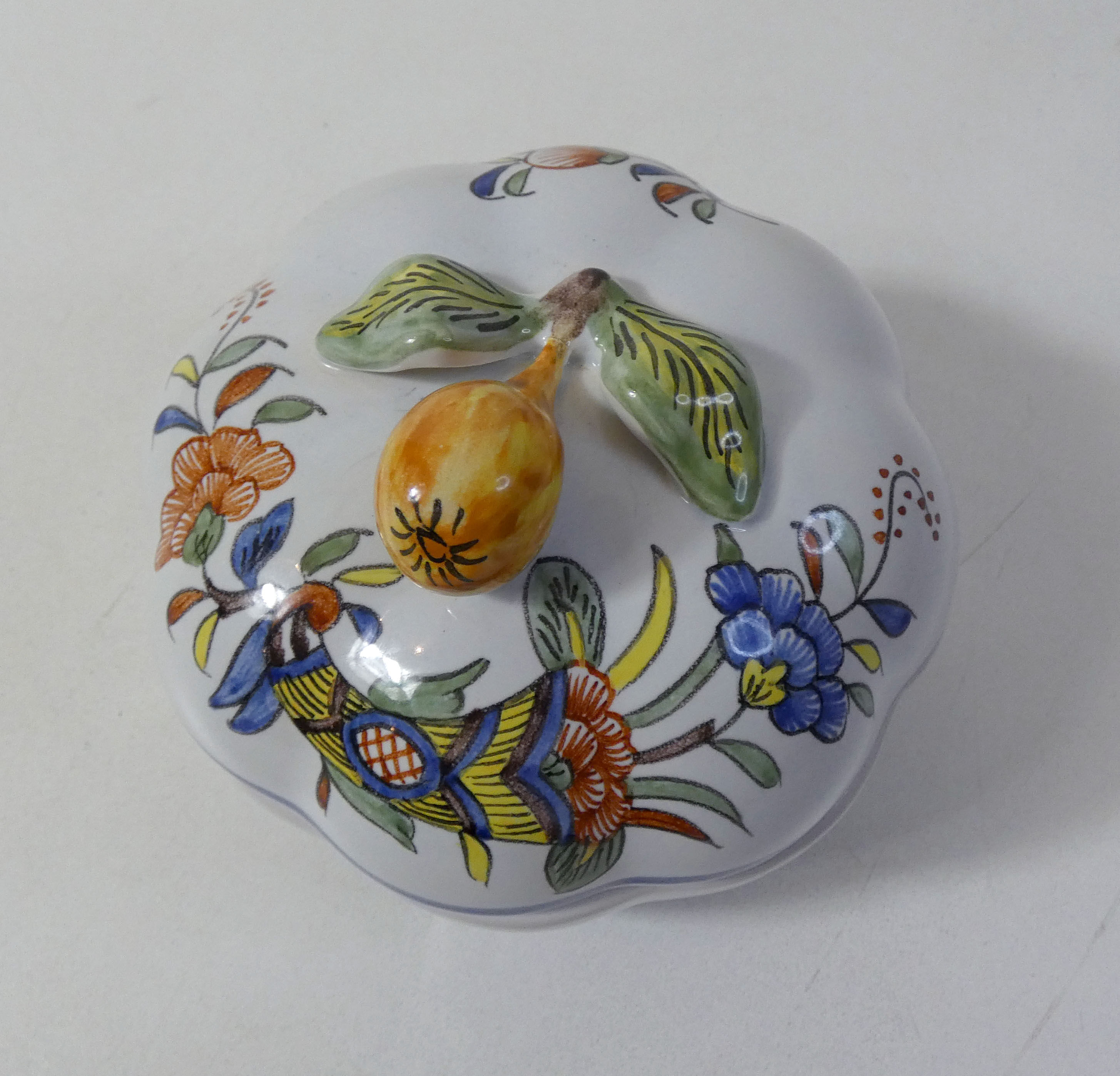 sugar bowl earthenware polychrome  Old Rouen Geo Martel