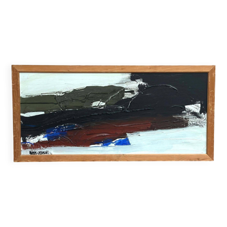 Huile sur panneau suédoise d'époque Mid Century – « Ouragan » par Hans Osswald – Vintage et encadrée – 35 × 74 cm (13,8" × 29,1")