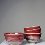 4 Japanese bowls in red glazed mixed stoneware