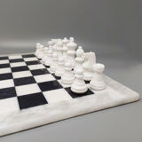 Jeu d'échecs noir et blanc des années 1970 en albâtre de Volterra fait main en Italie