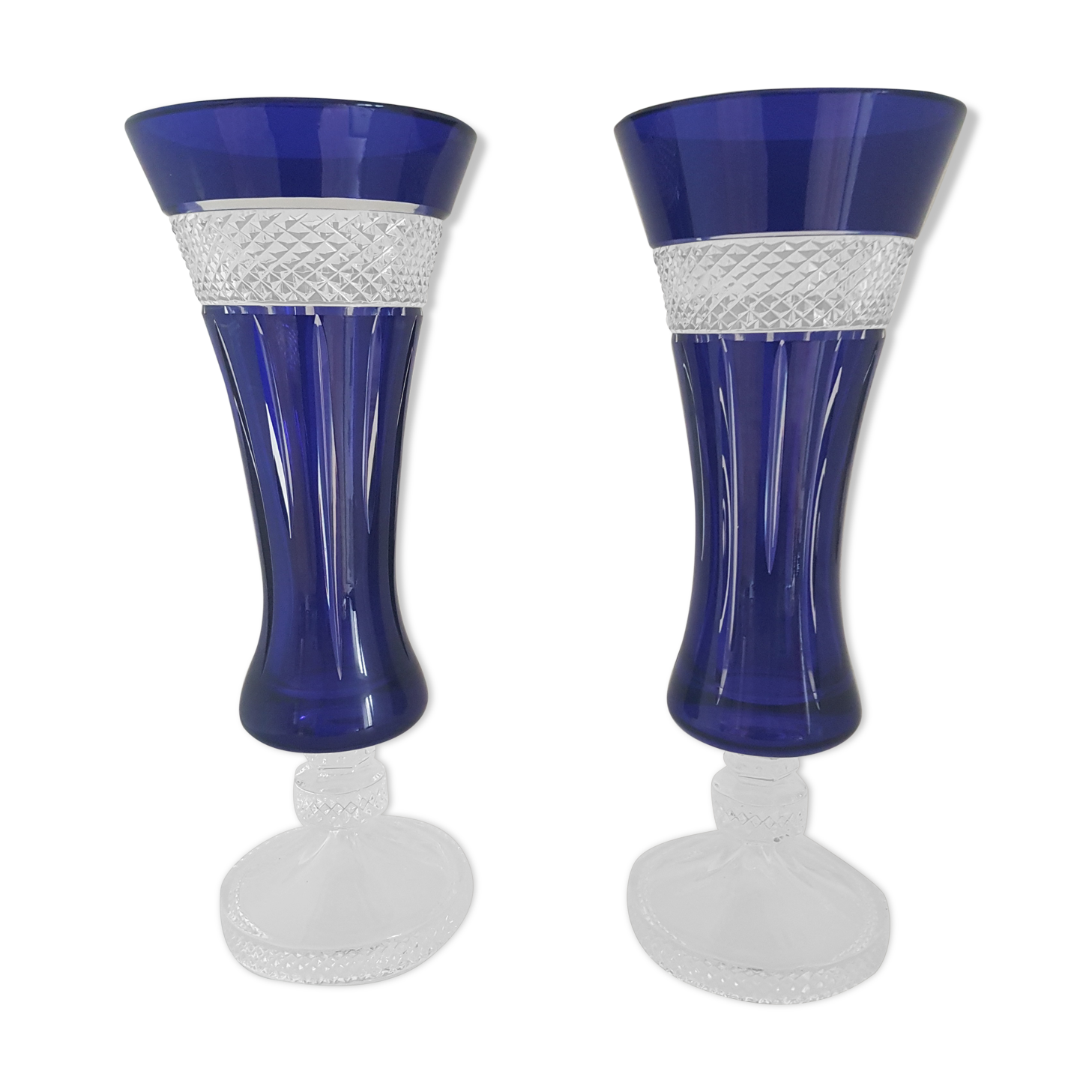 Pair of blue vases crystallism of Lorraine, Saint-Louis- tommy collection