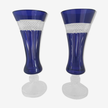 Paire de vases bleu cristallerie de Lorraine Saint-Louis, collection Tommy