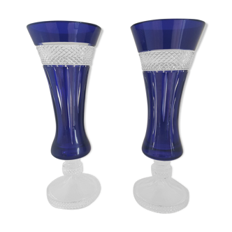 Pair of blue vases crystallism of Lorraine, Saint-Louis- tommy collection