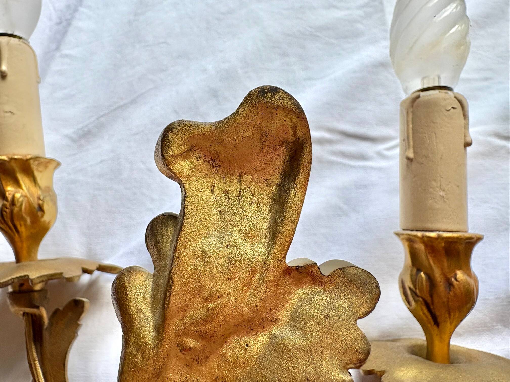 Pair of gilt bronze wall sconces, Louis XV rocaille style