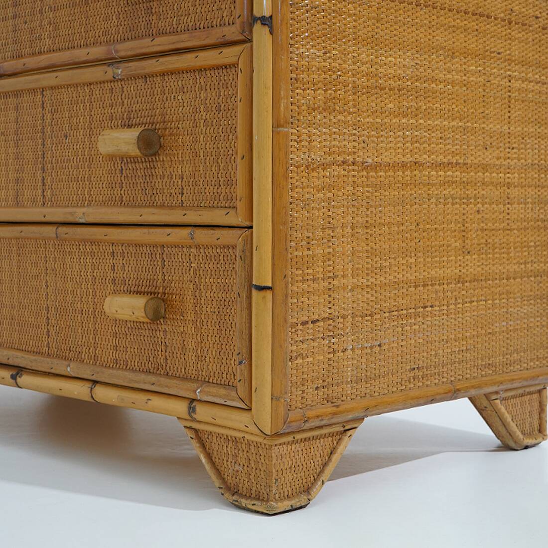 Bamboo and woven wicker chest of drawers, 1970s