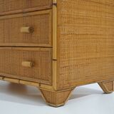 Bamboo and woven wicker chest of drawers, 1970s
