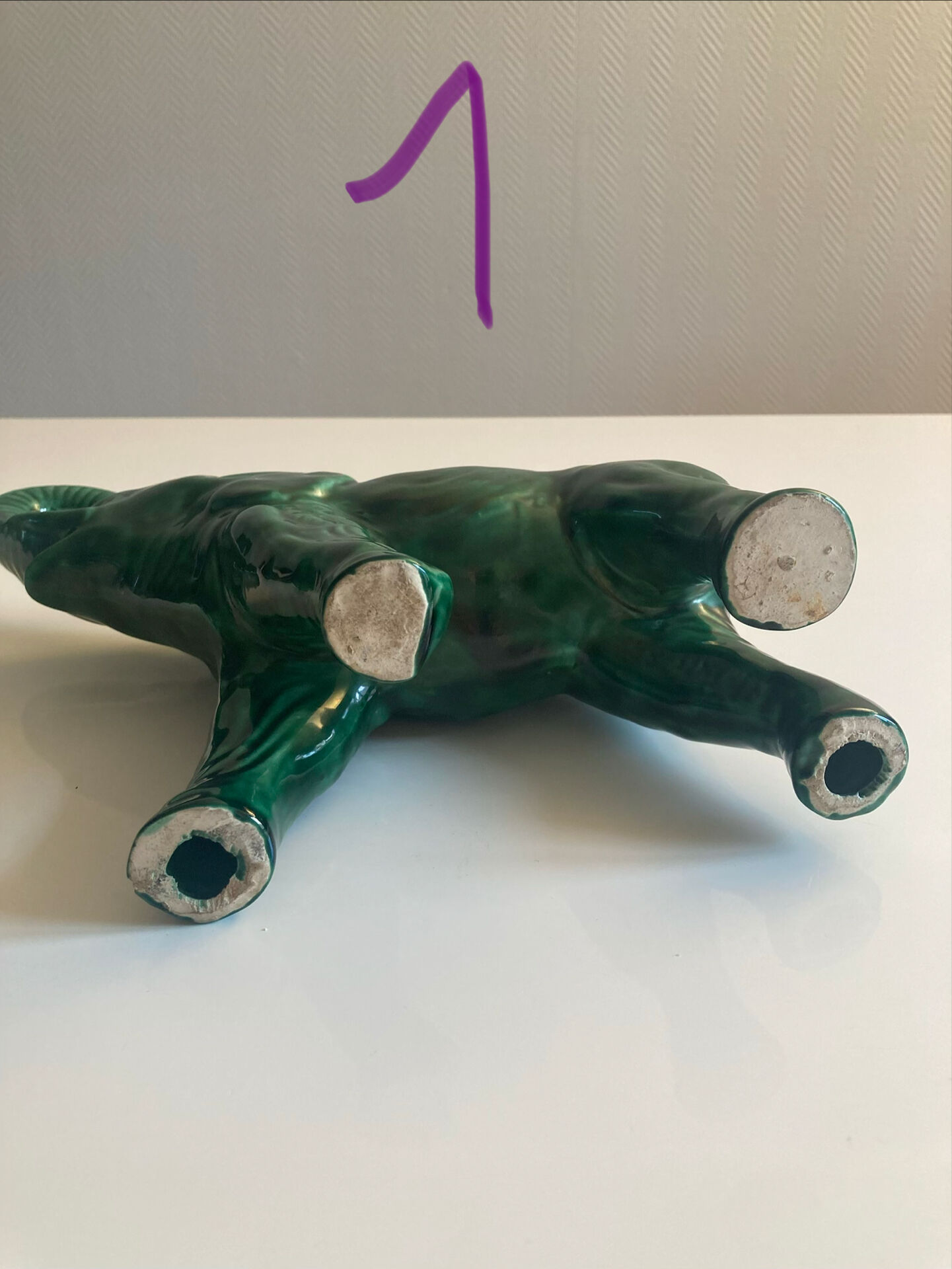 Pair of marbled faience elephants from Saint Clément