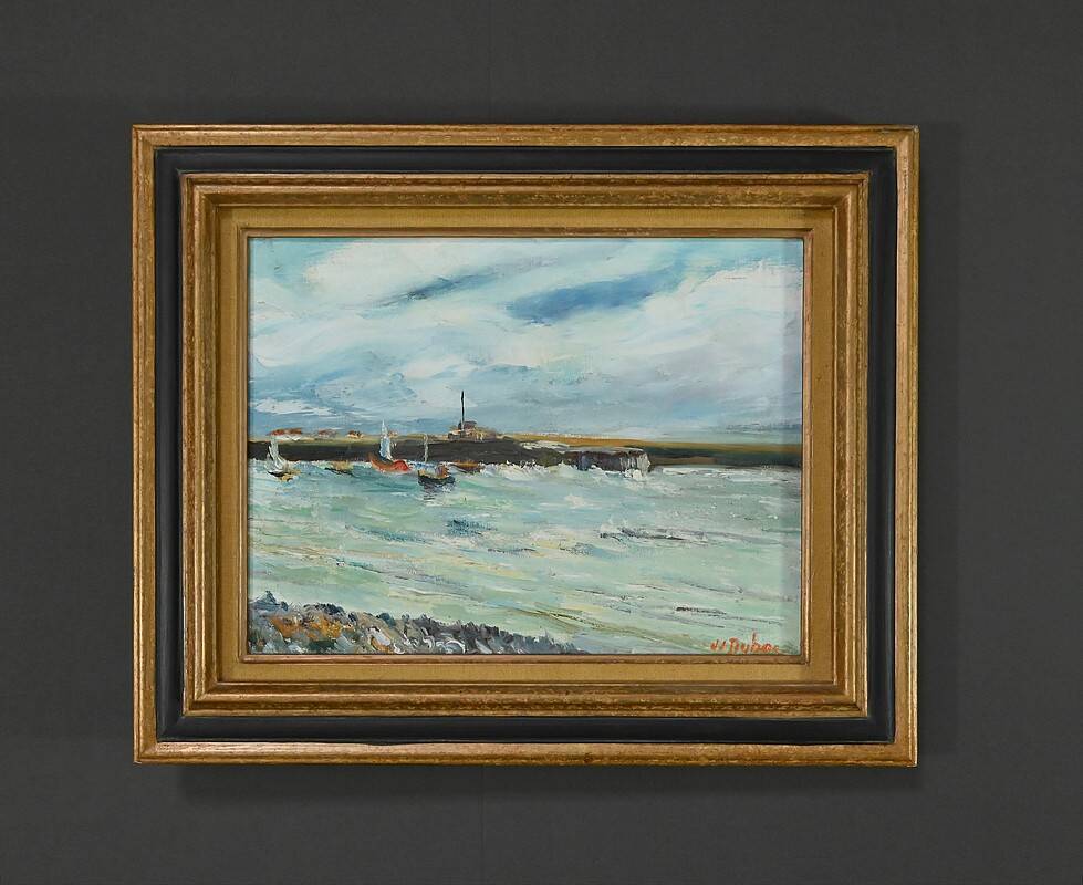 Painting “Petit Port Breton”, signed J.J Duboc – 1980