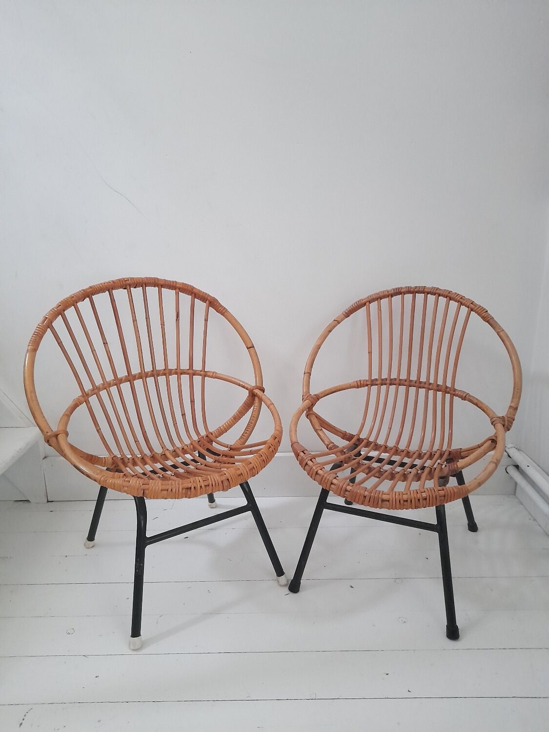 Set of 2 rattan children's chairs, 1960s