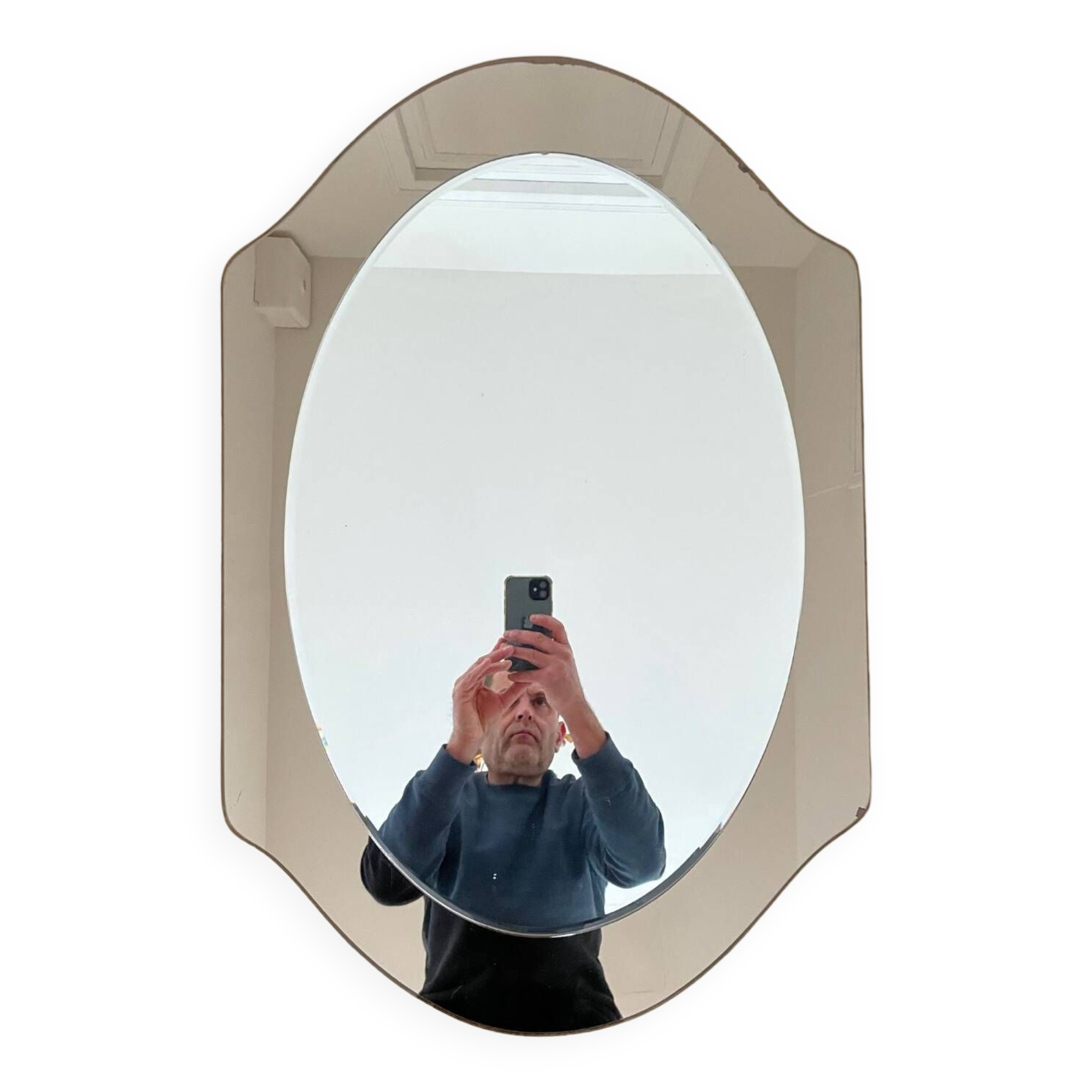 Miroir en verre fumé bicolore, vers 1970