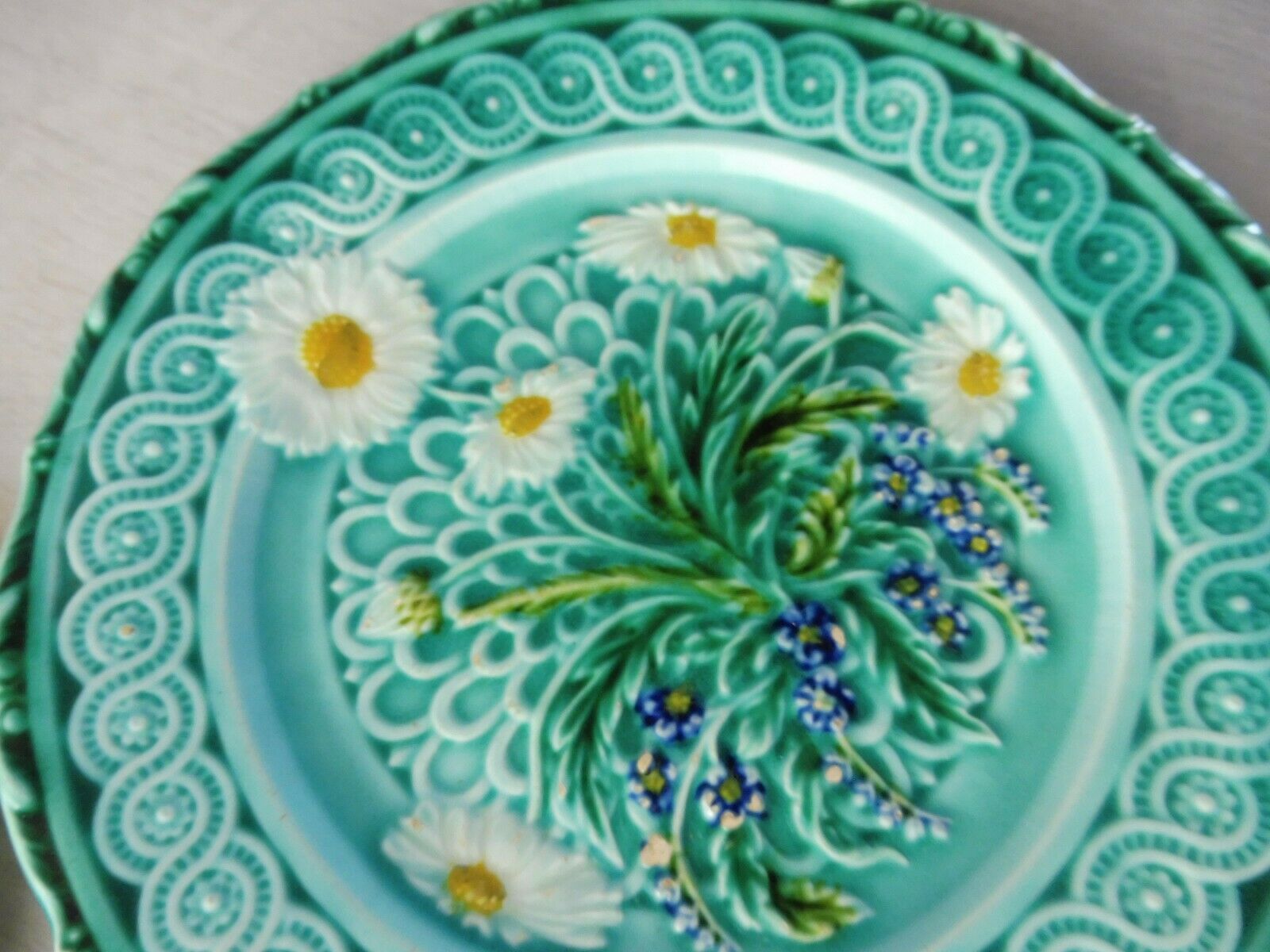 Lot of old majolica plates, flower décor, from Villeroy & Boch