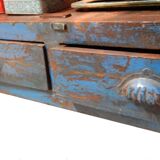 Armoire buffet bleu vaisselier vitre bois vieux teck 2 tiroirs