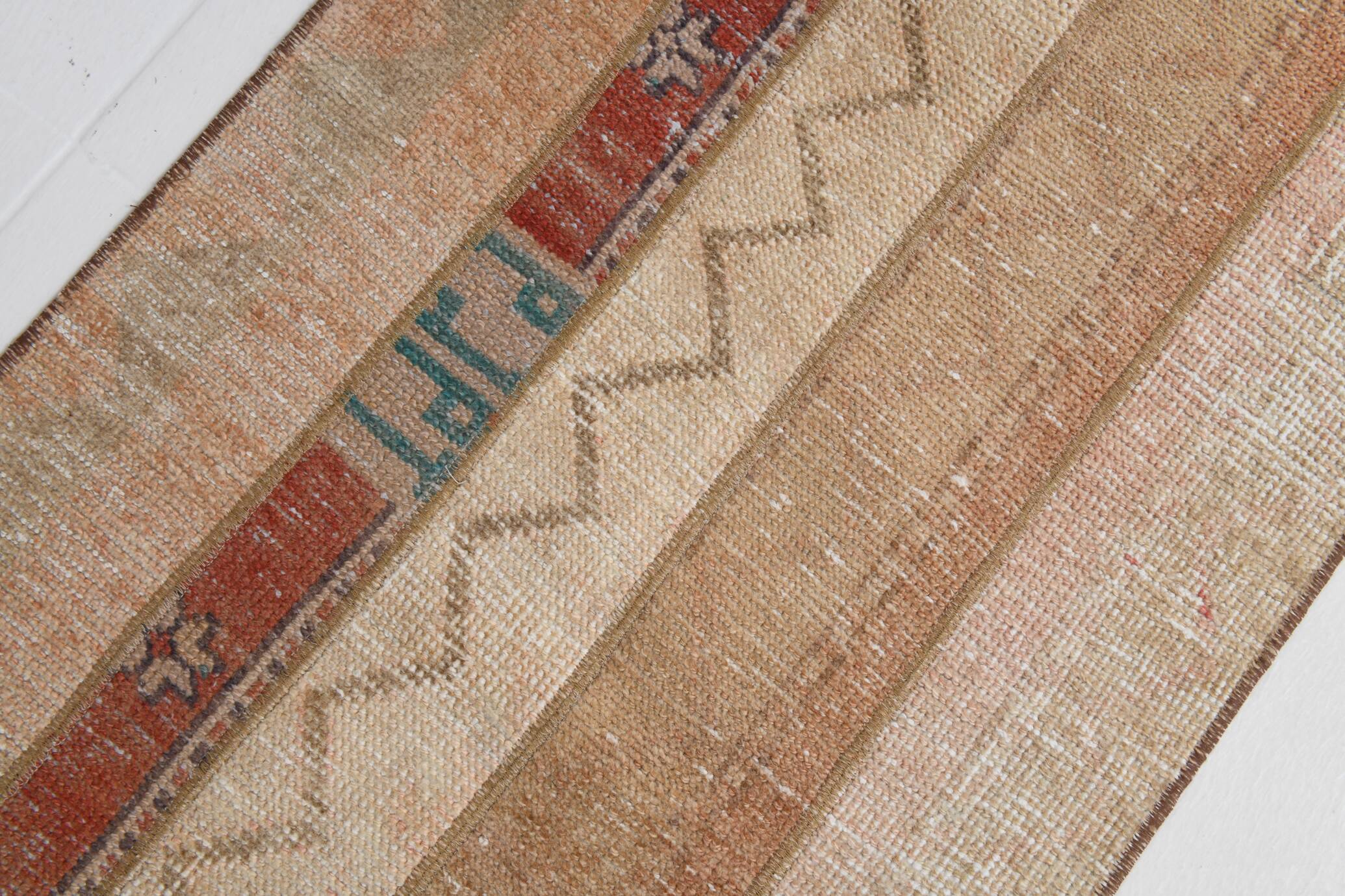Red & Cream Long Turkish Vintage Runner Rug. 69x312Cm