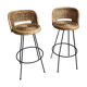 Set of 2 stools swivel rattan 60s