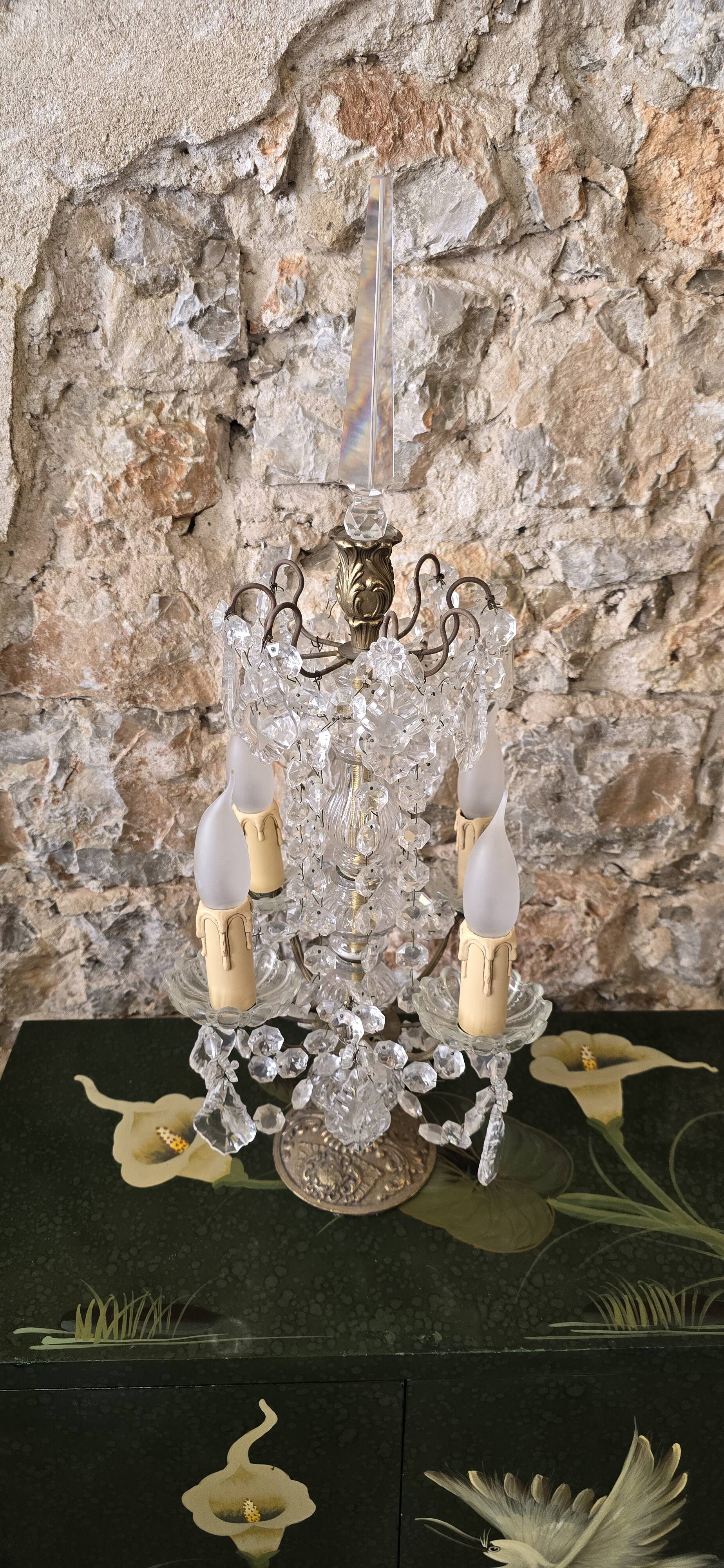 Girandole in gilded bronze and glass pendants