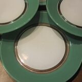 8 small vintage green and white duralex plates