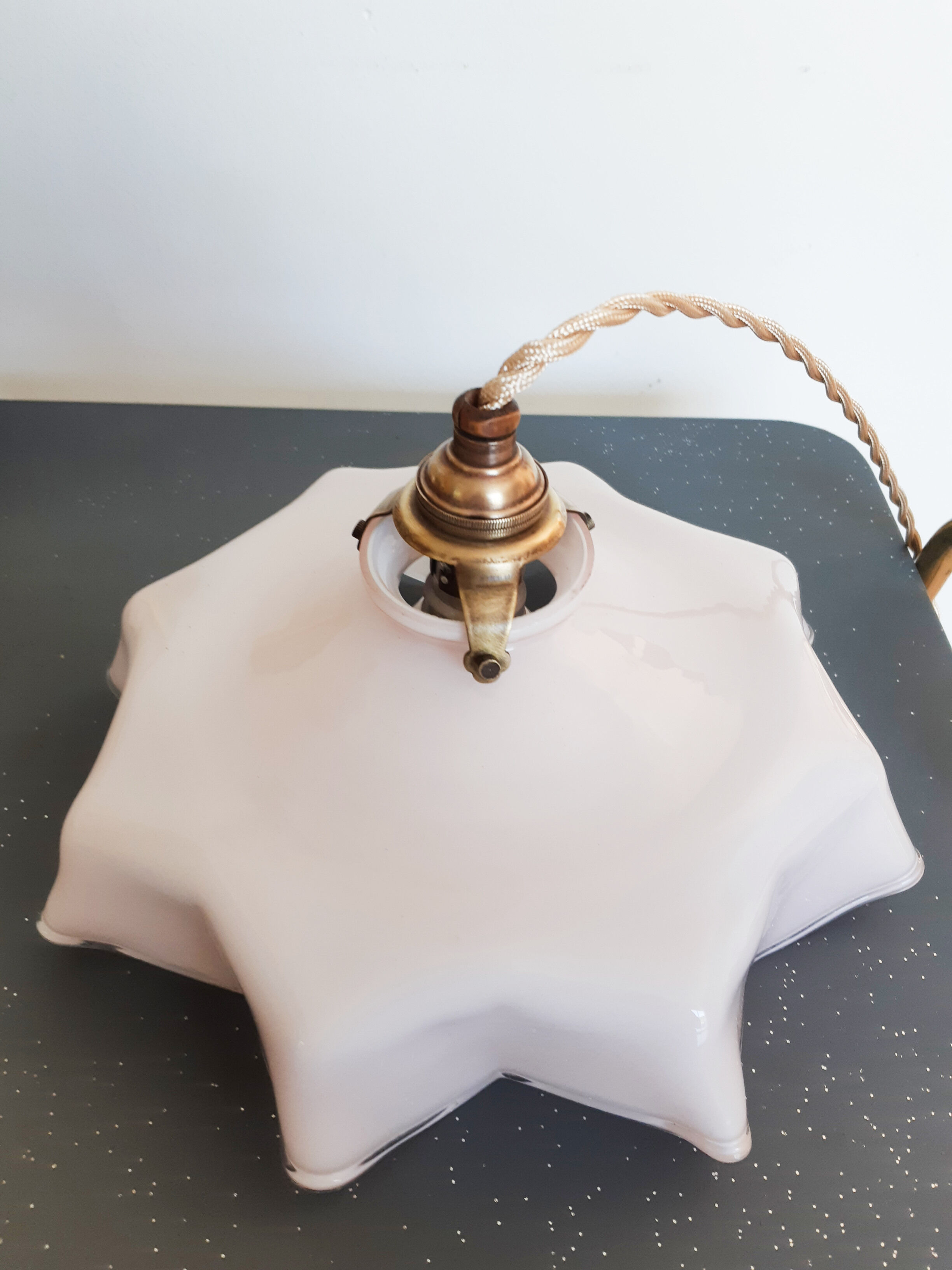 Vintage pastel pink and white glass luminaire, petticoat shape