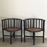 Pair of Edwardian Bobbin Armchairs with Cane Seat Early 20th Century