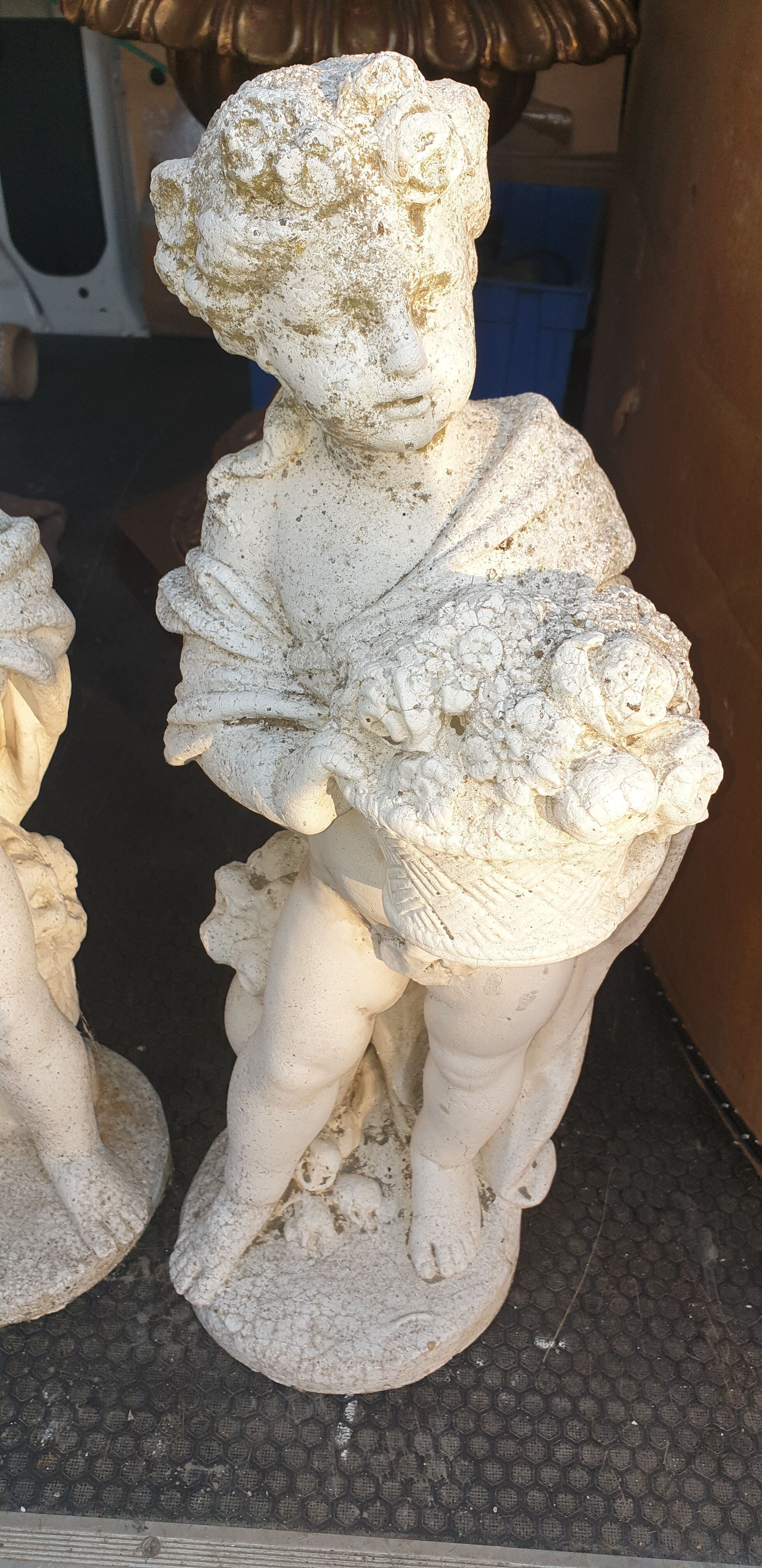Pair of cherub garden statues reconstituted stone