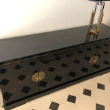 Black and gold lacquered buffet with Chinese handles, 1970
