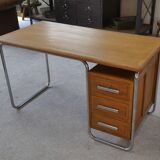 Bauhaus design desk in chrome tube and solid oak by Kovona 1960s