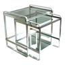 Nesting tables in chromed metal & smoked glass 70s