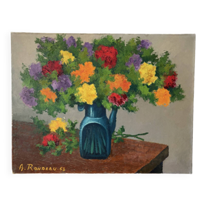 Bouquet en pichet, huile - toile