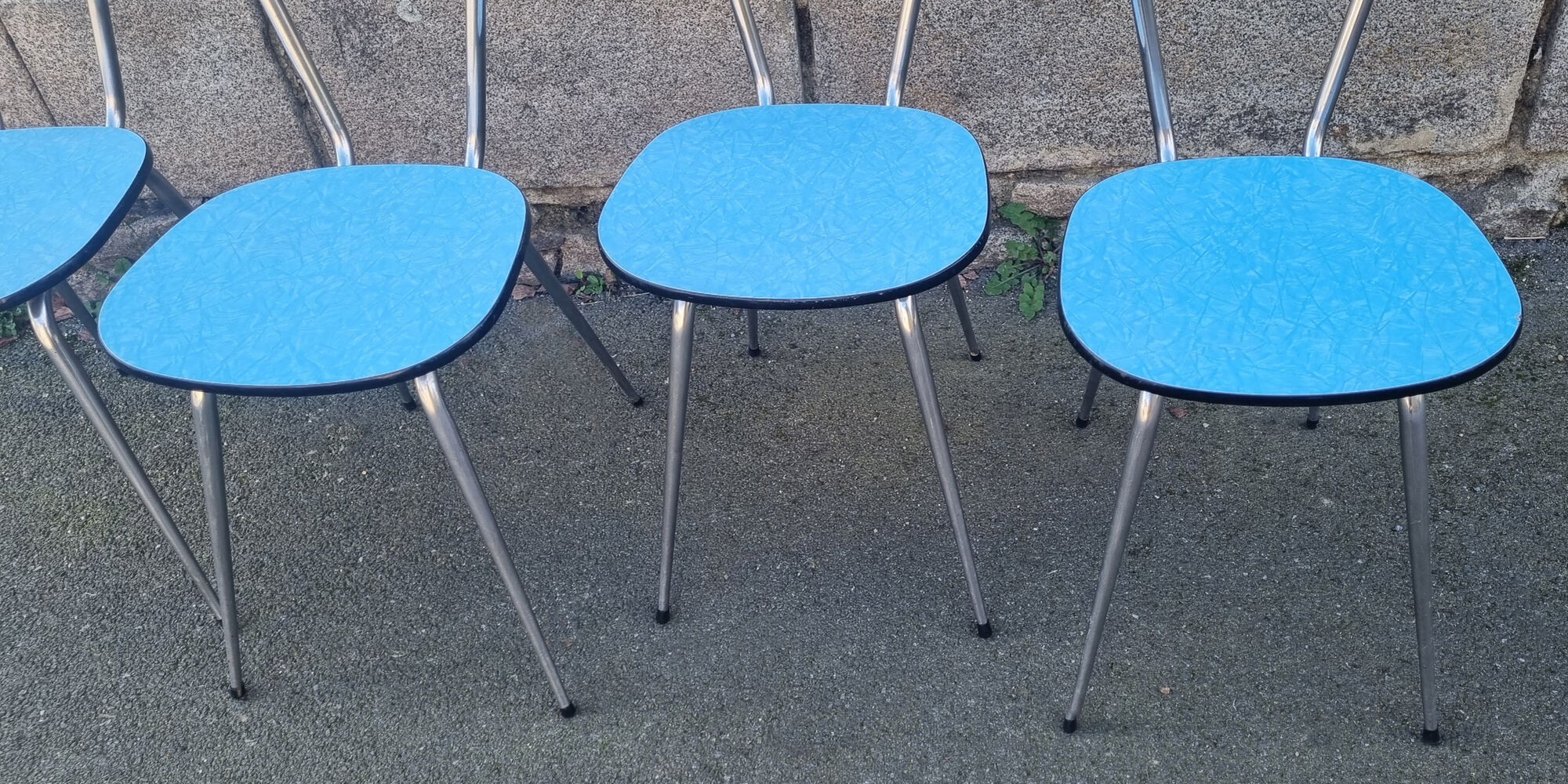 Blue formica set Jafae and its 4 vintage chairs, 70s
