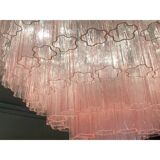Contemporary pink "tronchi" murano glass chandelier in venini style