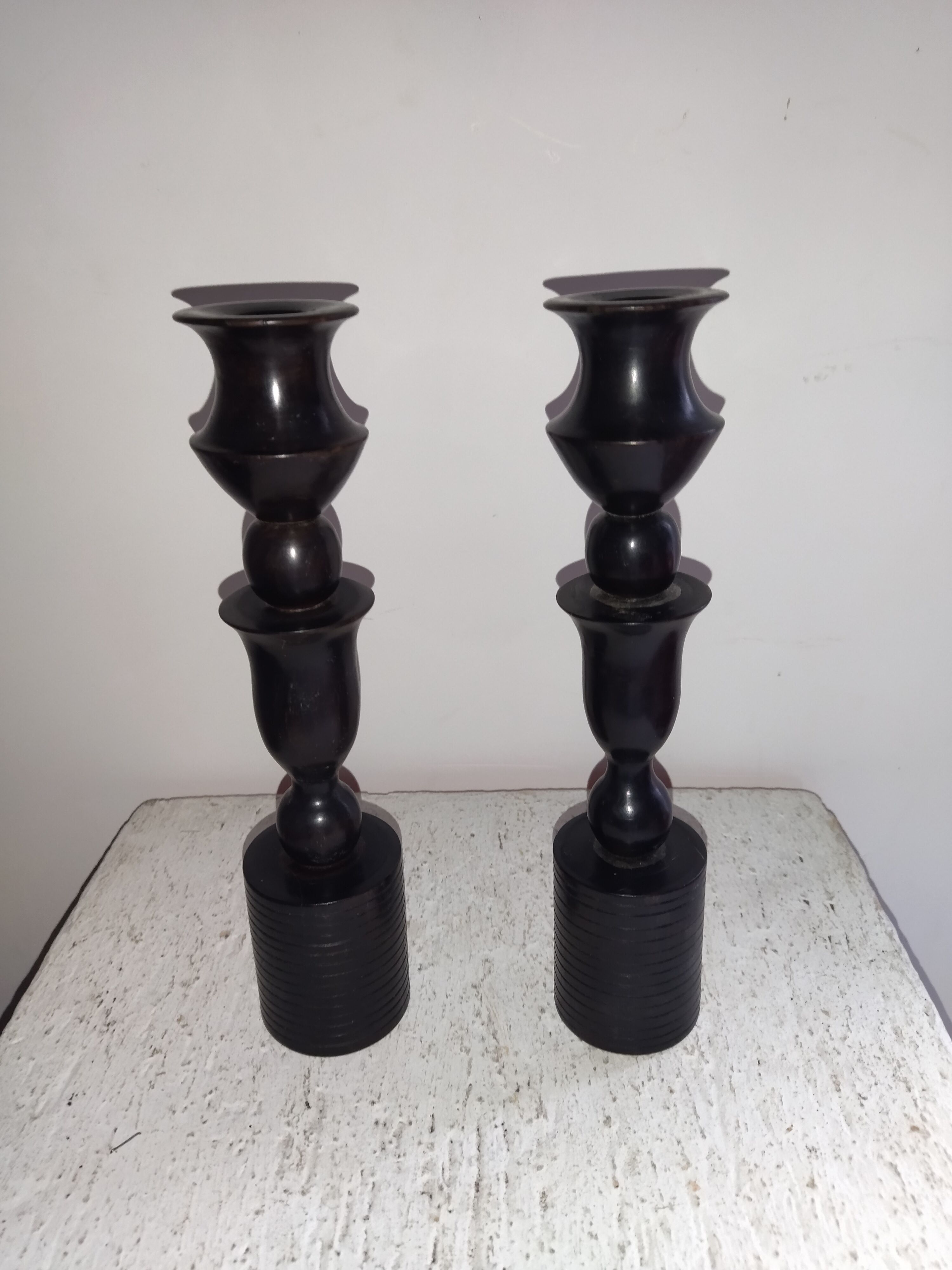 Pair of ebony candle holders art-deco candleholder