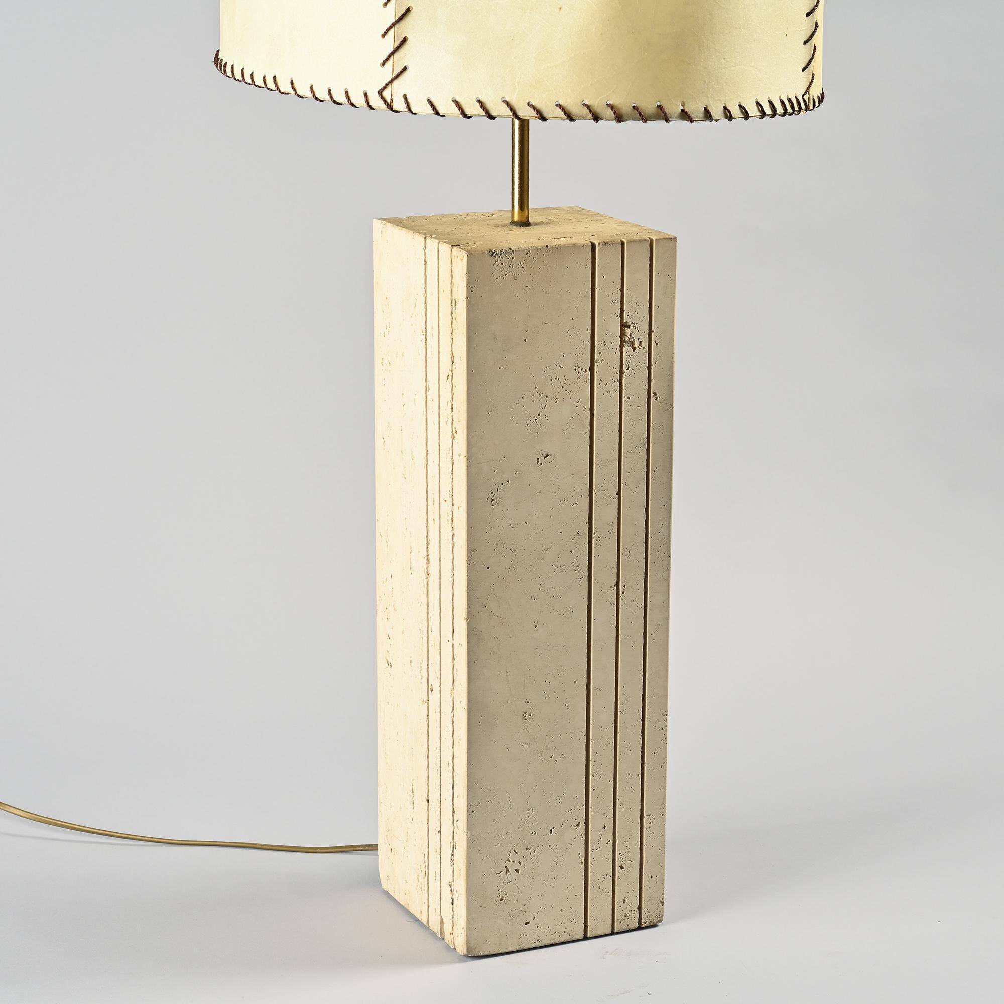 Travertine and parchment lamp, Italy, circa 1970