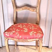 Wooden chair with varnished wood and red satin brocade fabric, 1920