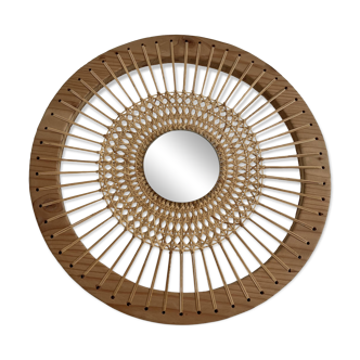 Miroir décoratif tressé en cannage soleil