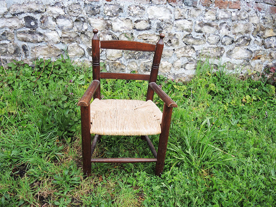 Old armchair for children wood & straw