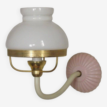 French lantern style wall light pink glass back plate metal arm glass shade 4687
