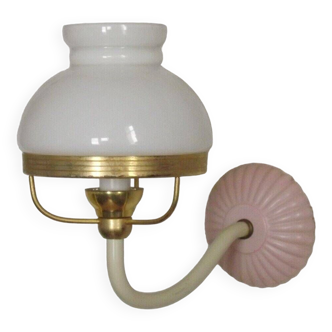 French lantern style wall light pink glass back plate metal arm glass shade 4687
