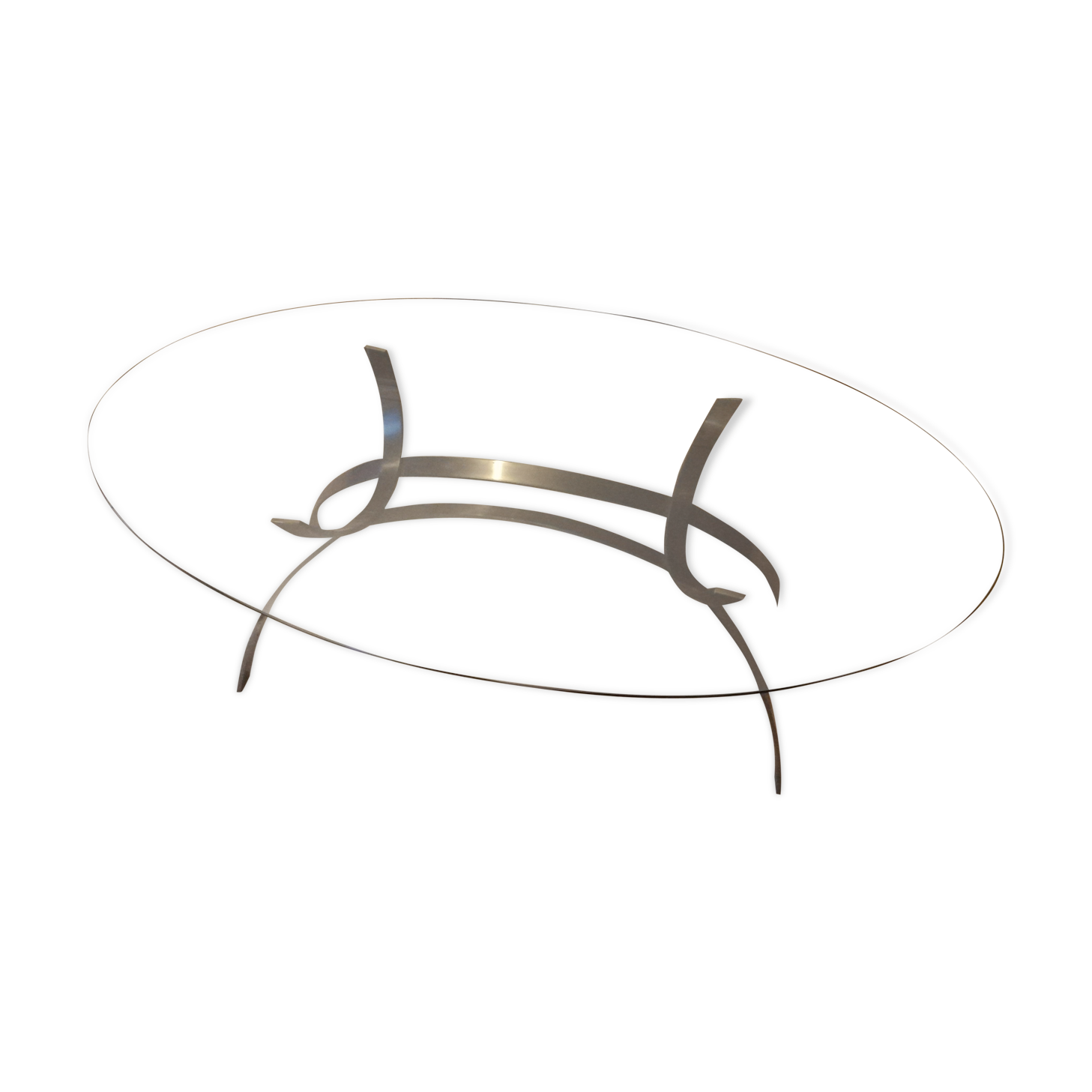 Oval table in chrome steel and smoked glass