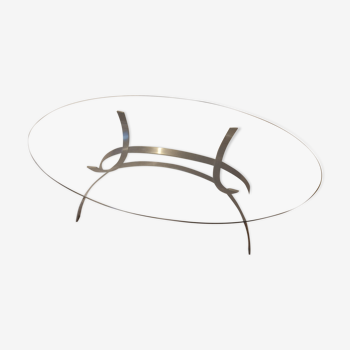 Oval table in chrome steel and smoked glass